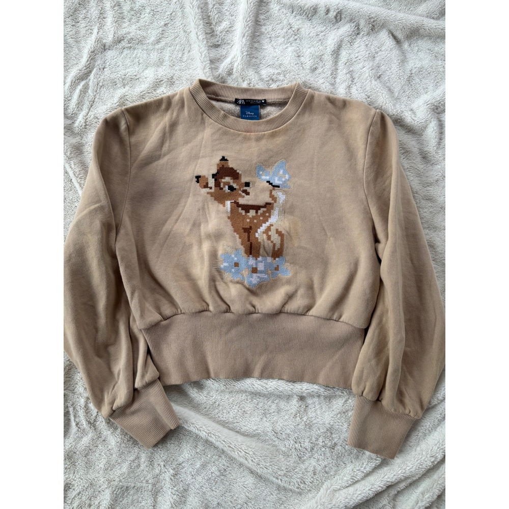 Zara Kids Disney Bambi Sweatshirt M Cropped‎ Beige Graphic Cozy